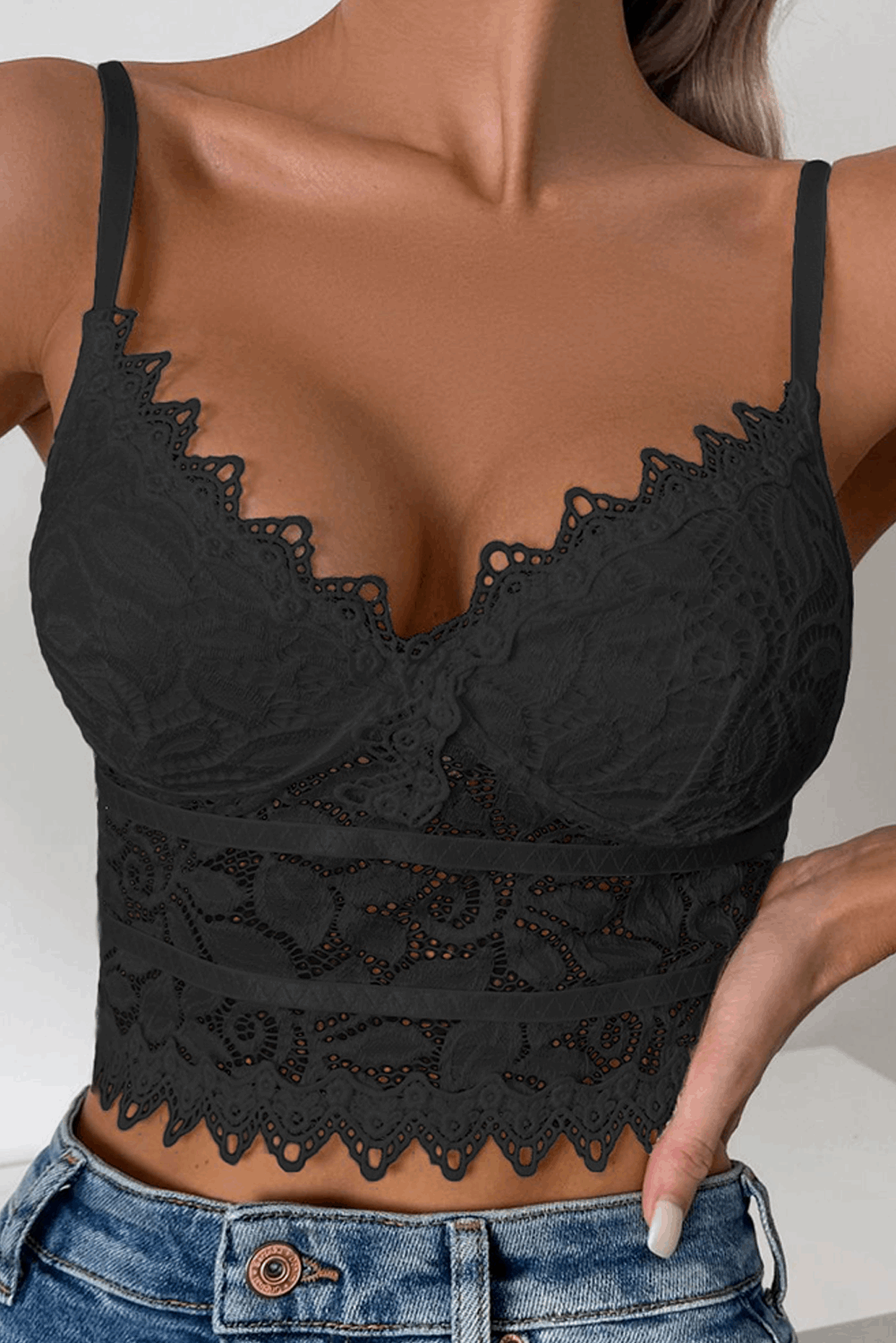 Black Lace Sexy Hollow Thin Cup Underwear Camisole - MAD RUFFI