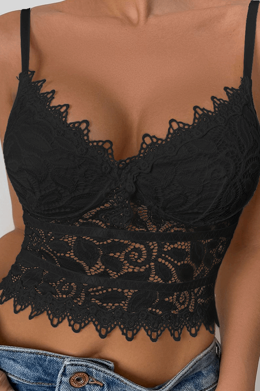 Black Lace Sexy Hollow Thin Cup Underwear Camisole - MAD RUFFI