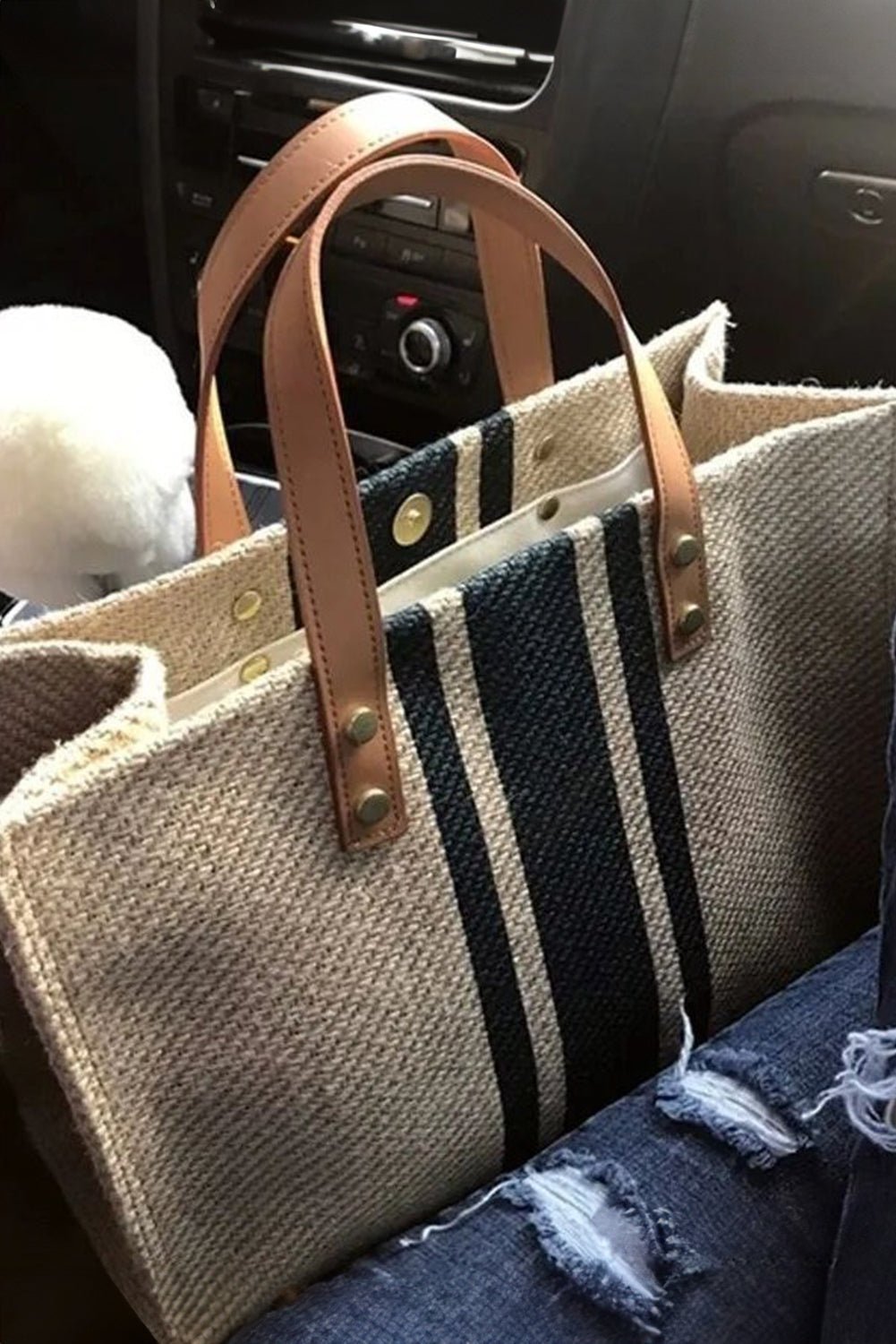 Black Large Striped Shoulder Bag - MAD RUFFI