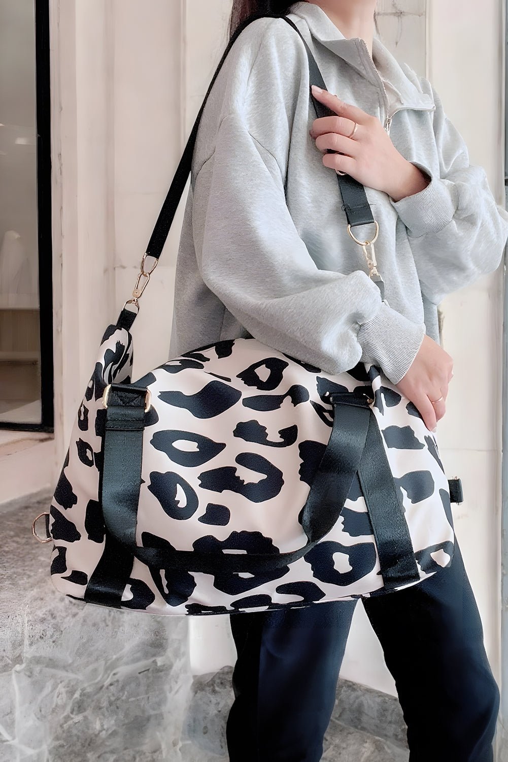 Black Leopard Print Luggage Tote Bag - MAD RUFFI