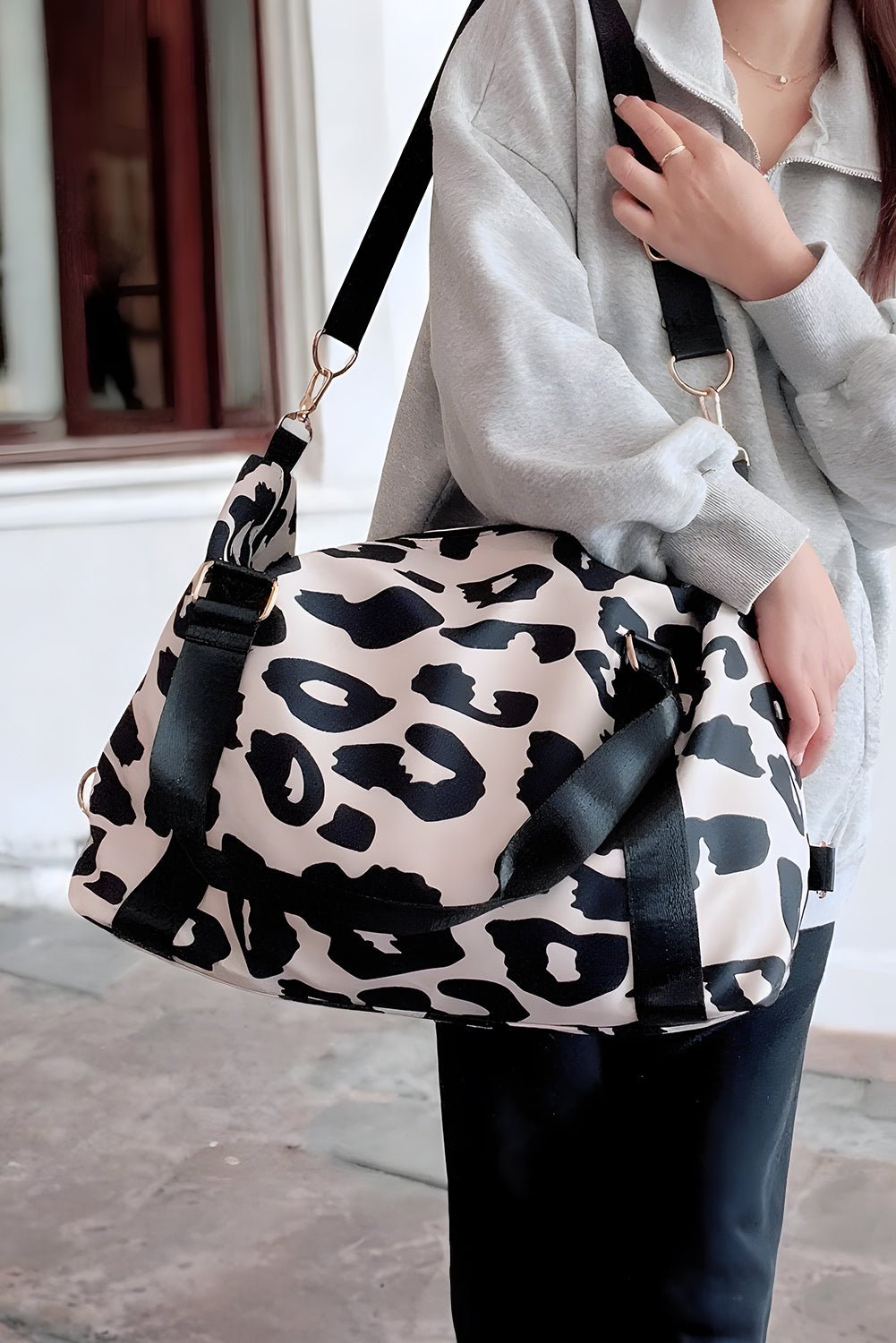 Black Leopard Print Luggage Tote Bag - MAD RUFFI