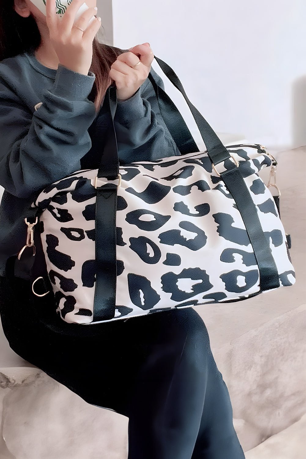 Black Leopard Print Luggage Tote Bag - MAD RUFFI