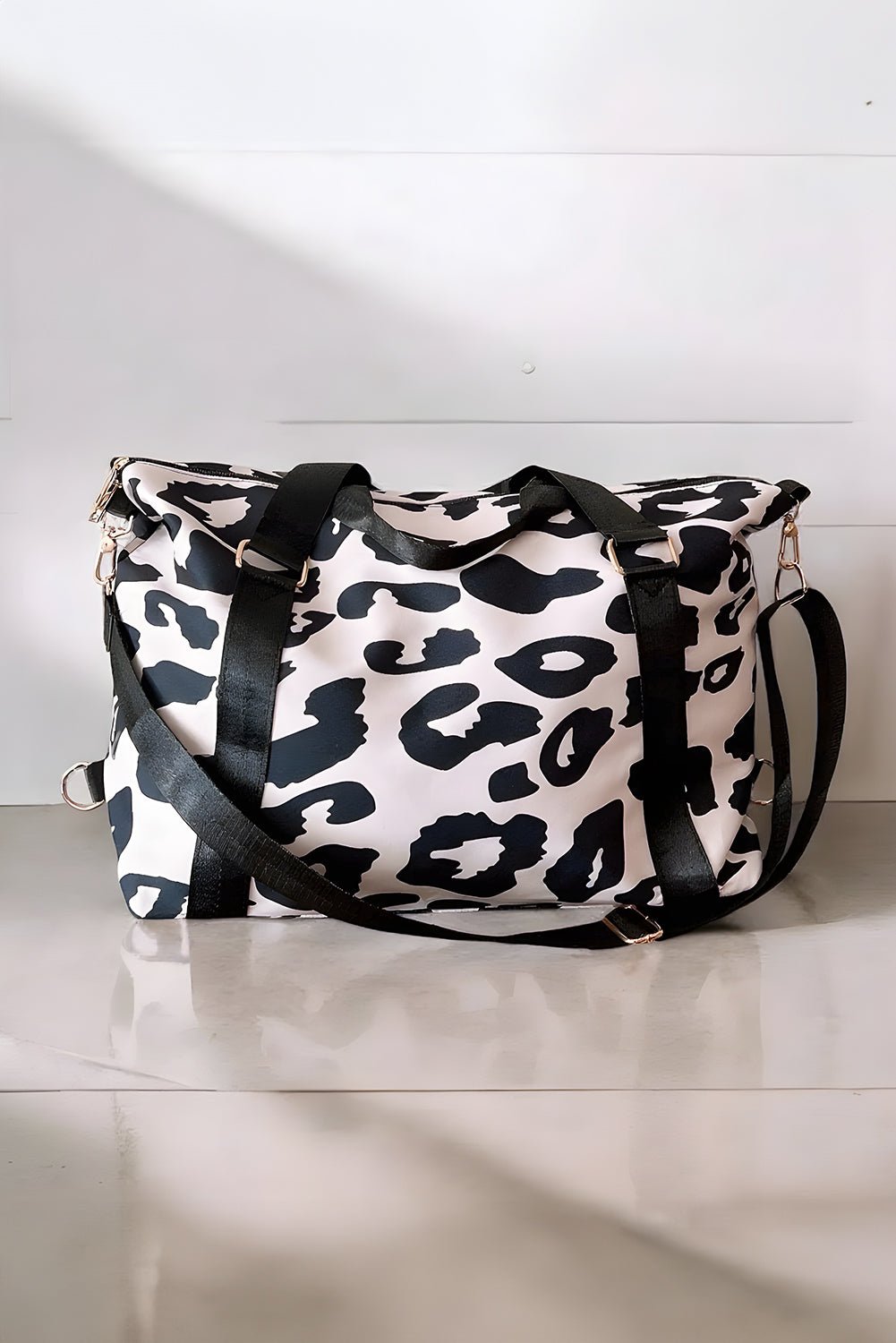 Black Leopard Print Luggage Tote Bag - MAD RUFFI