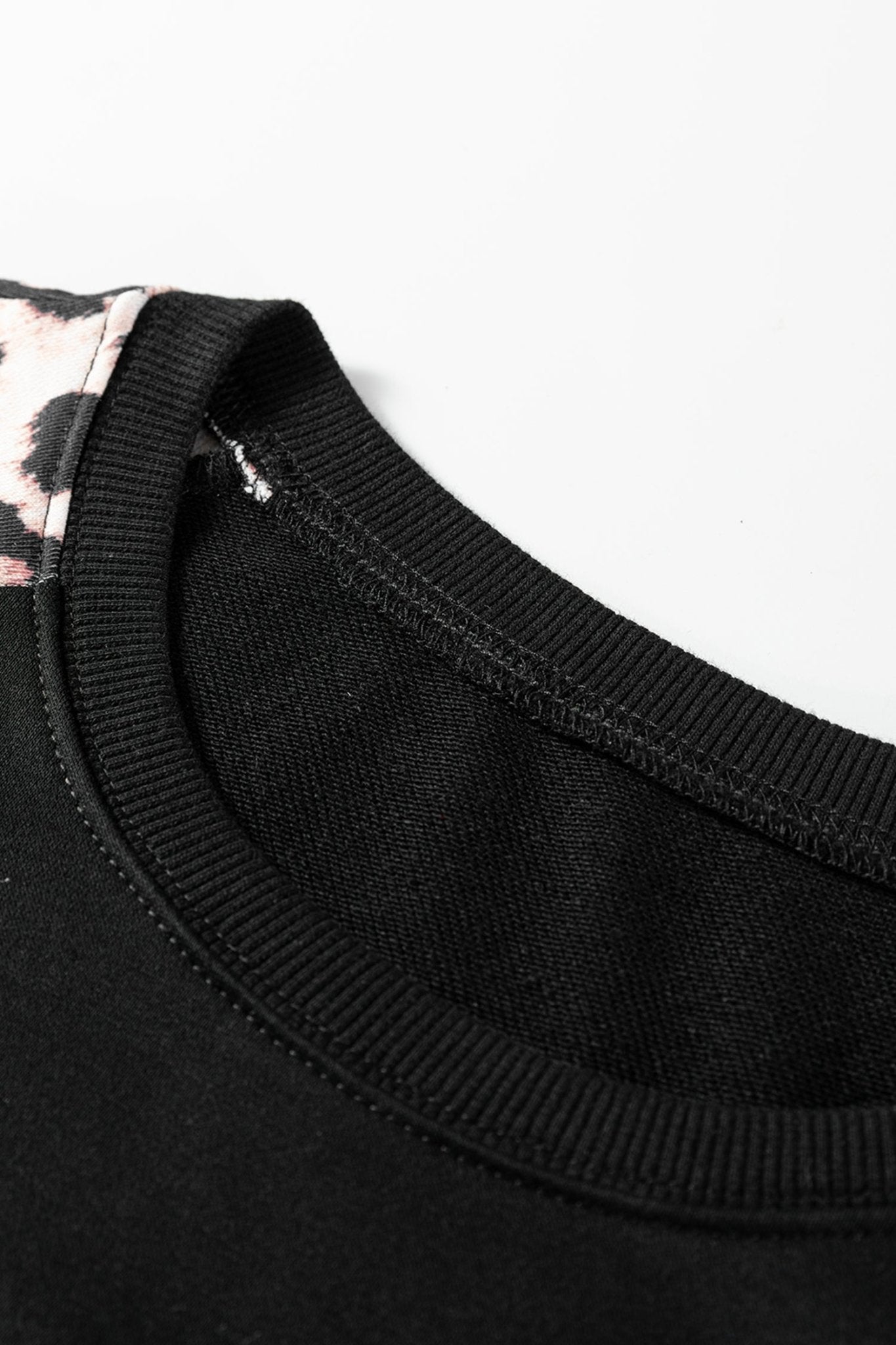 Black Leopard Print Patchwork Varsity Raglan Sleeve Sweatshirt Dress - MAD RUFFI