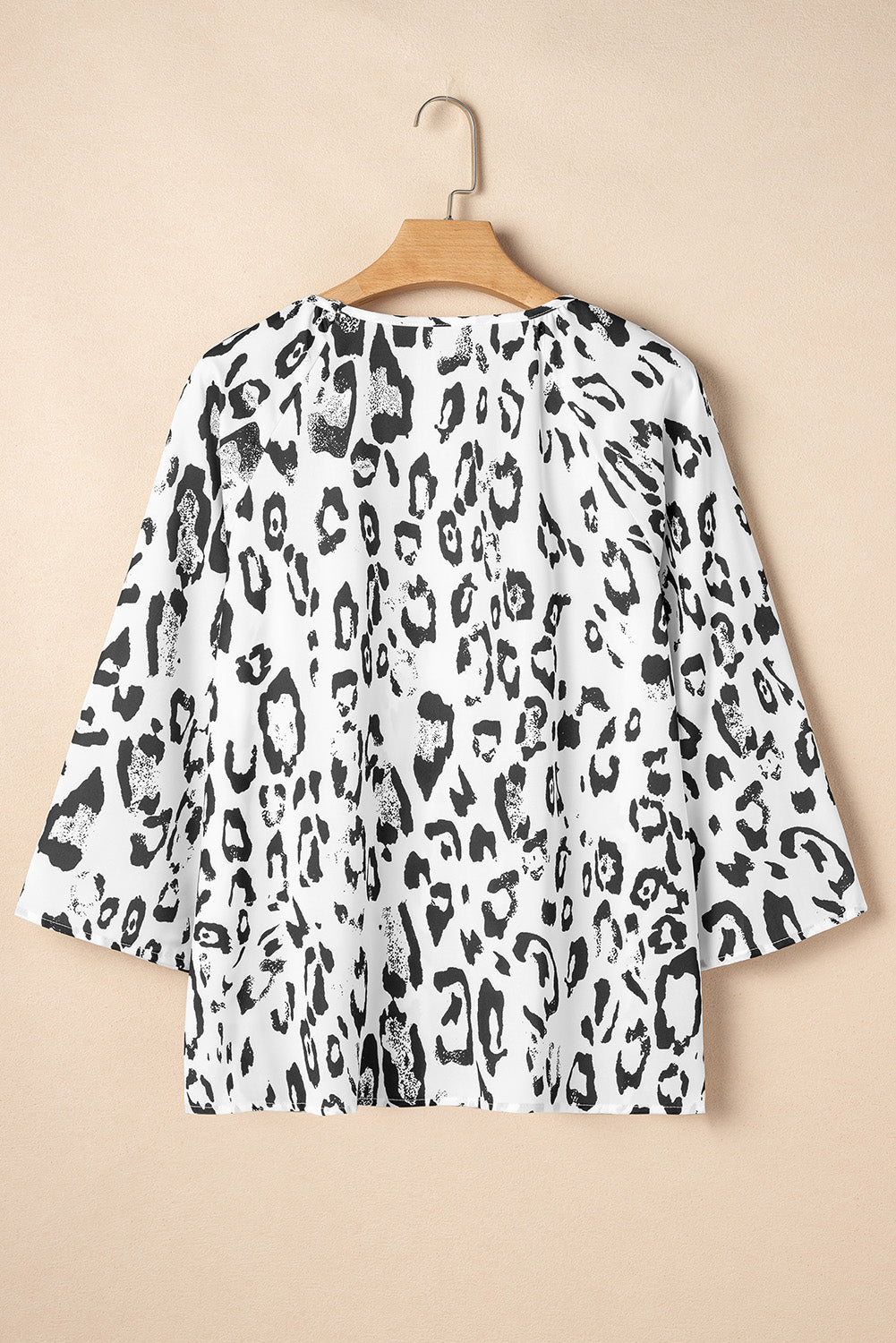 Black Leopard Print V Neck 3/4 Sleeve Blouse - MAD RUFFI