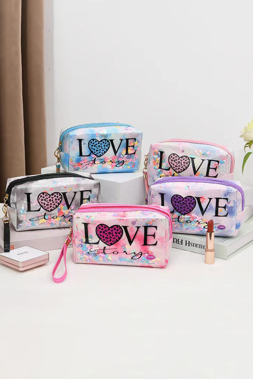 Black LOVE story Zipper Makeup Bag - MAD RUFFI