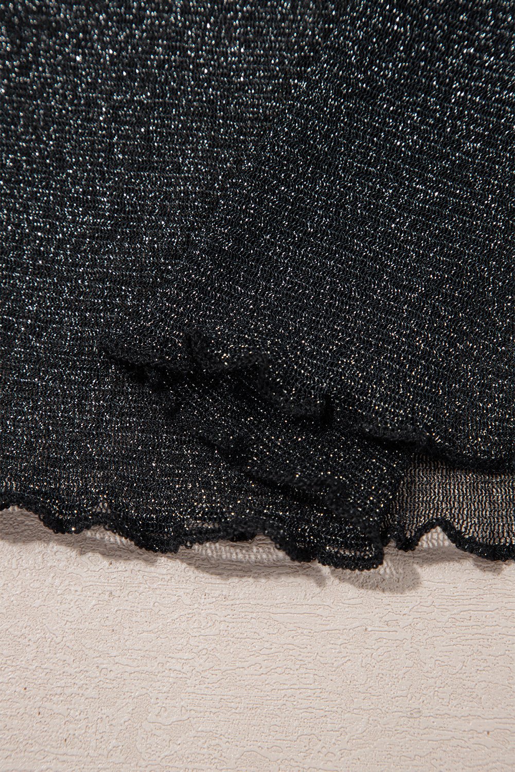 Black Metallic Glitter Mesh Long Sleeve Top - MAD RUFFI