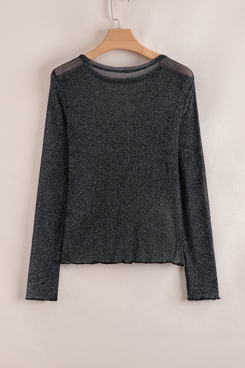 Black Metallic Glitter Mesh Long Sleeve Top - MAD RUFFI