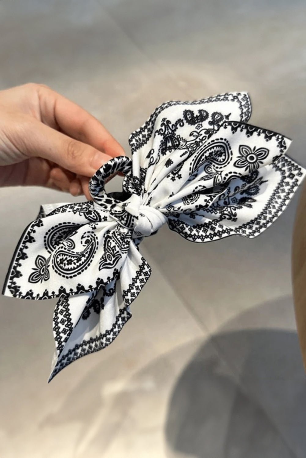 Black Paisley Floral Print Bow Knot Hair Clip - MAD RUFFI