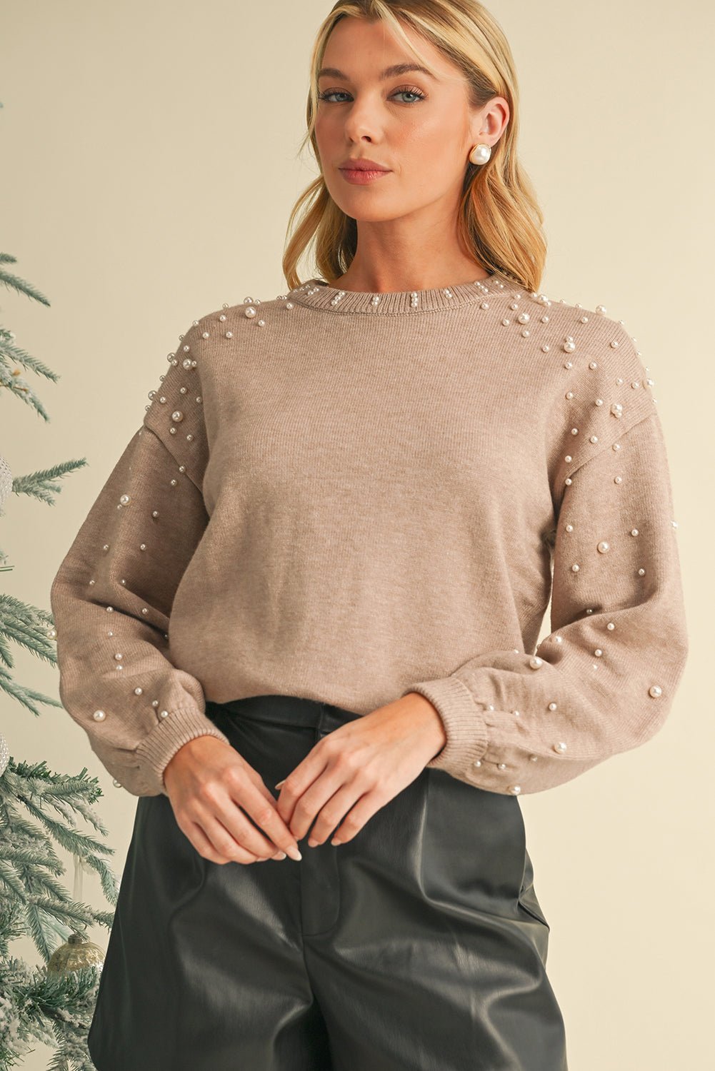 Black Pearl Drop Shoulder Round Neck Sweater - MAD RUFFI