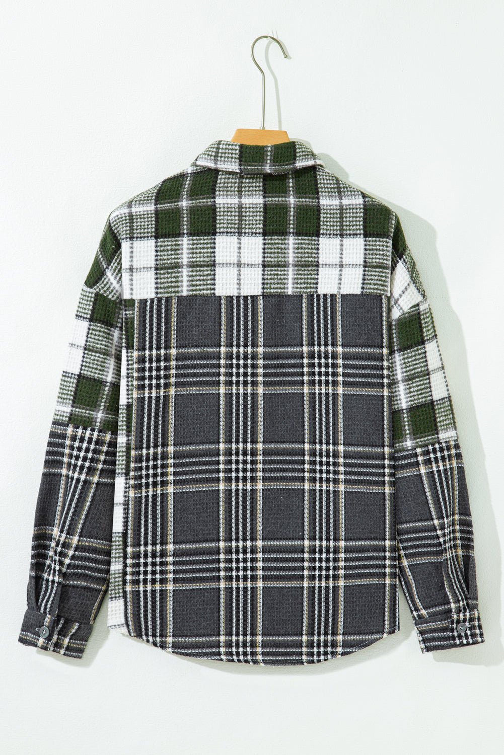 Black Plaid Print Textured Knit Buttoned Shacket - MAD RUFFI