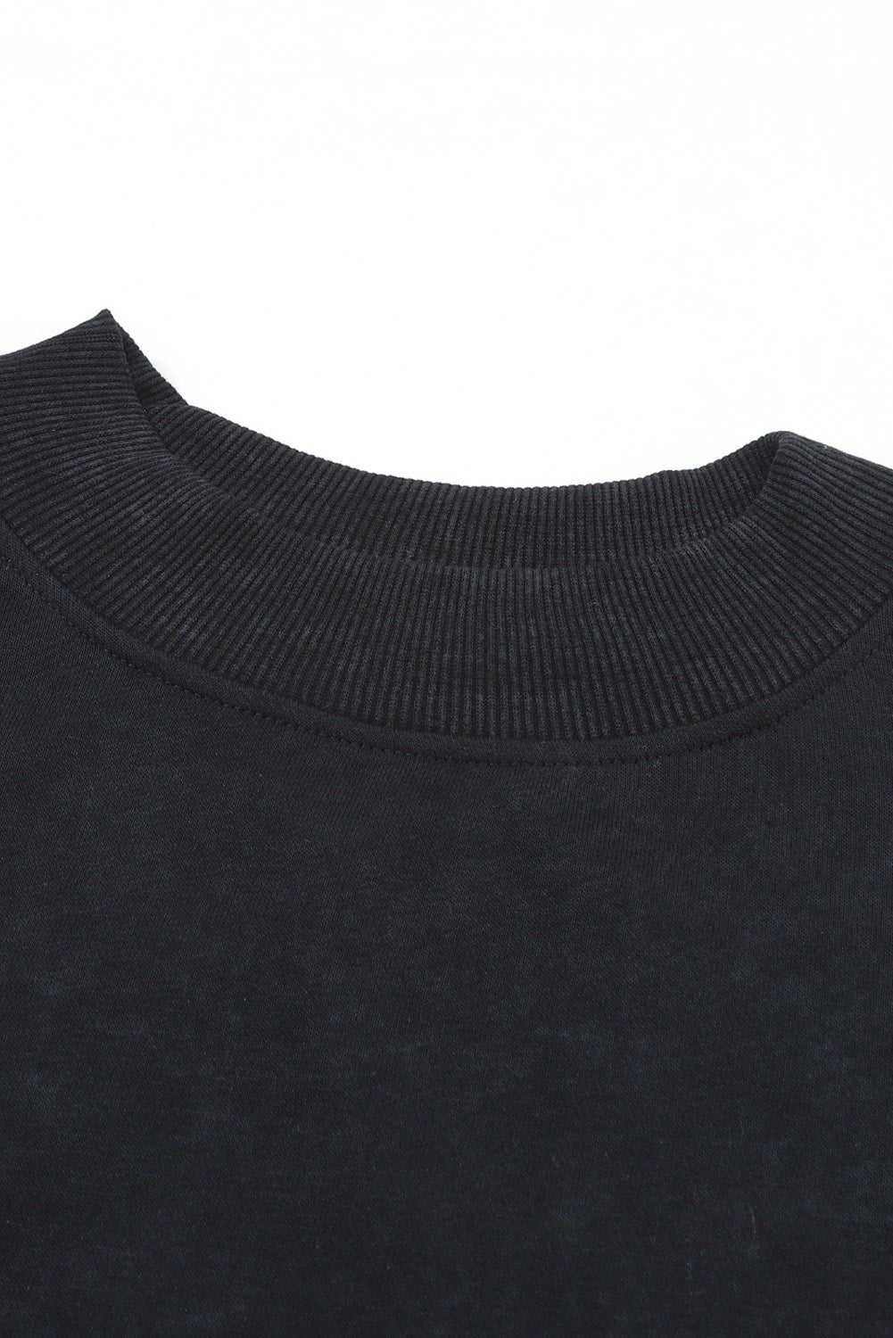 Black Plain Drop Shoulder Crew Neck Pullover Sweatshirt - MAD RUFFI