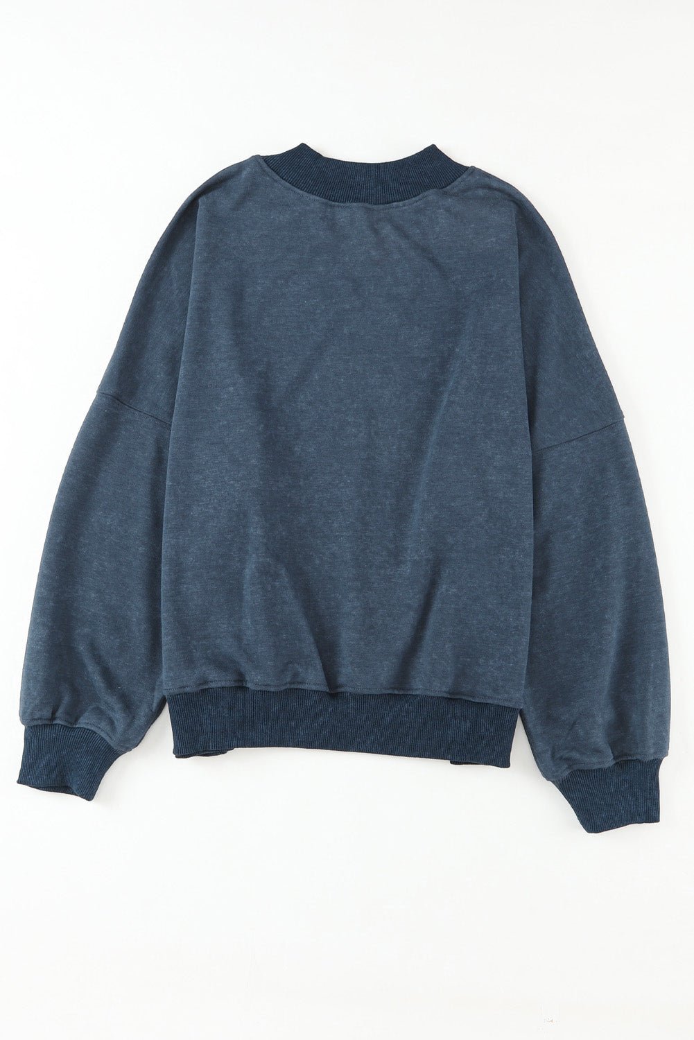 Black Plain Drop Shoulder Crew Neck Pullover Sweatshirt - MAD RUFFI