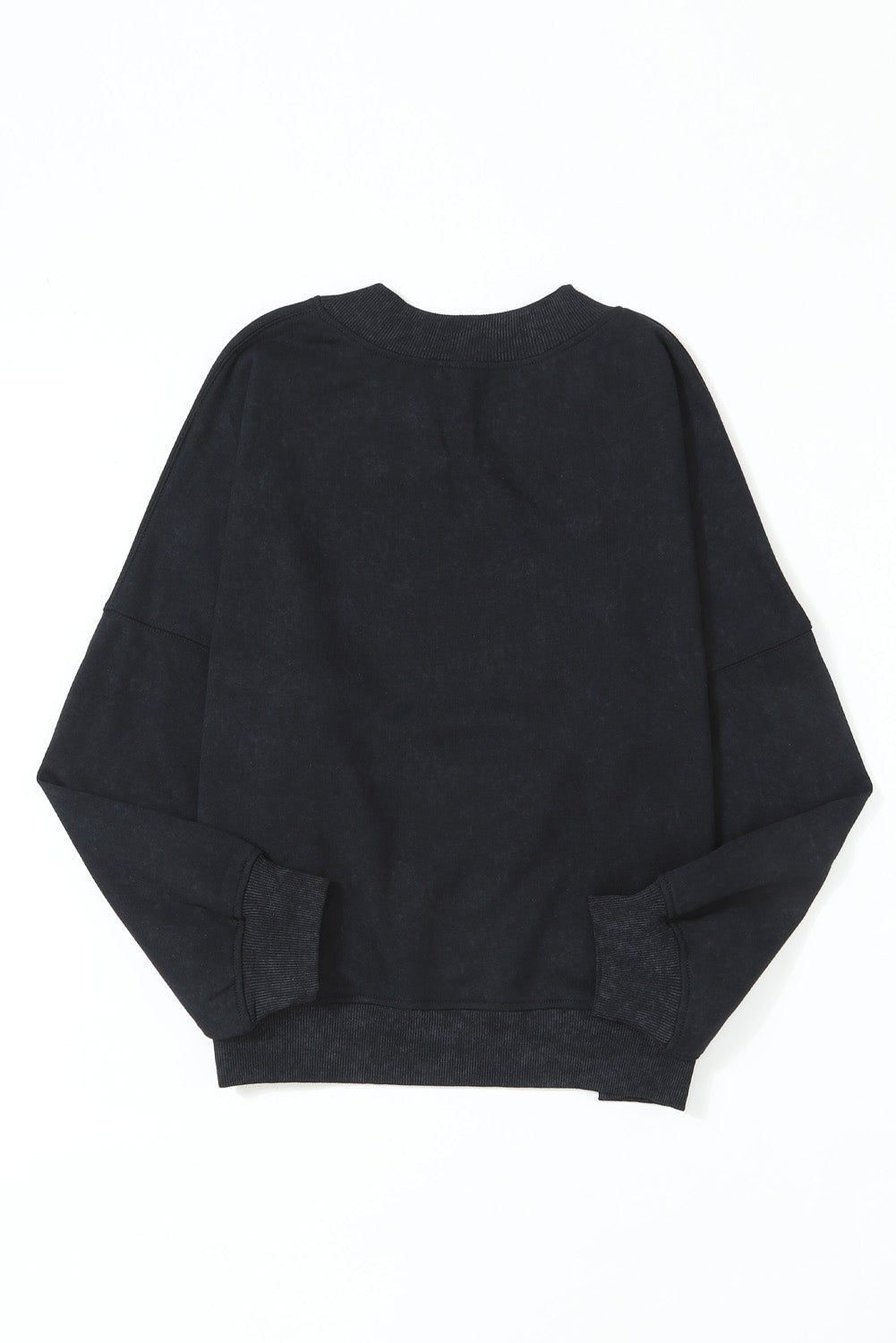 Black Plain Drop Shoulder Crew Neck Pullover Sweatshirt - MAD RUFFI