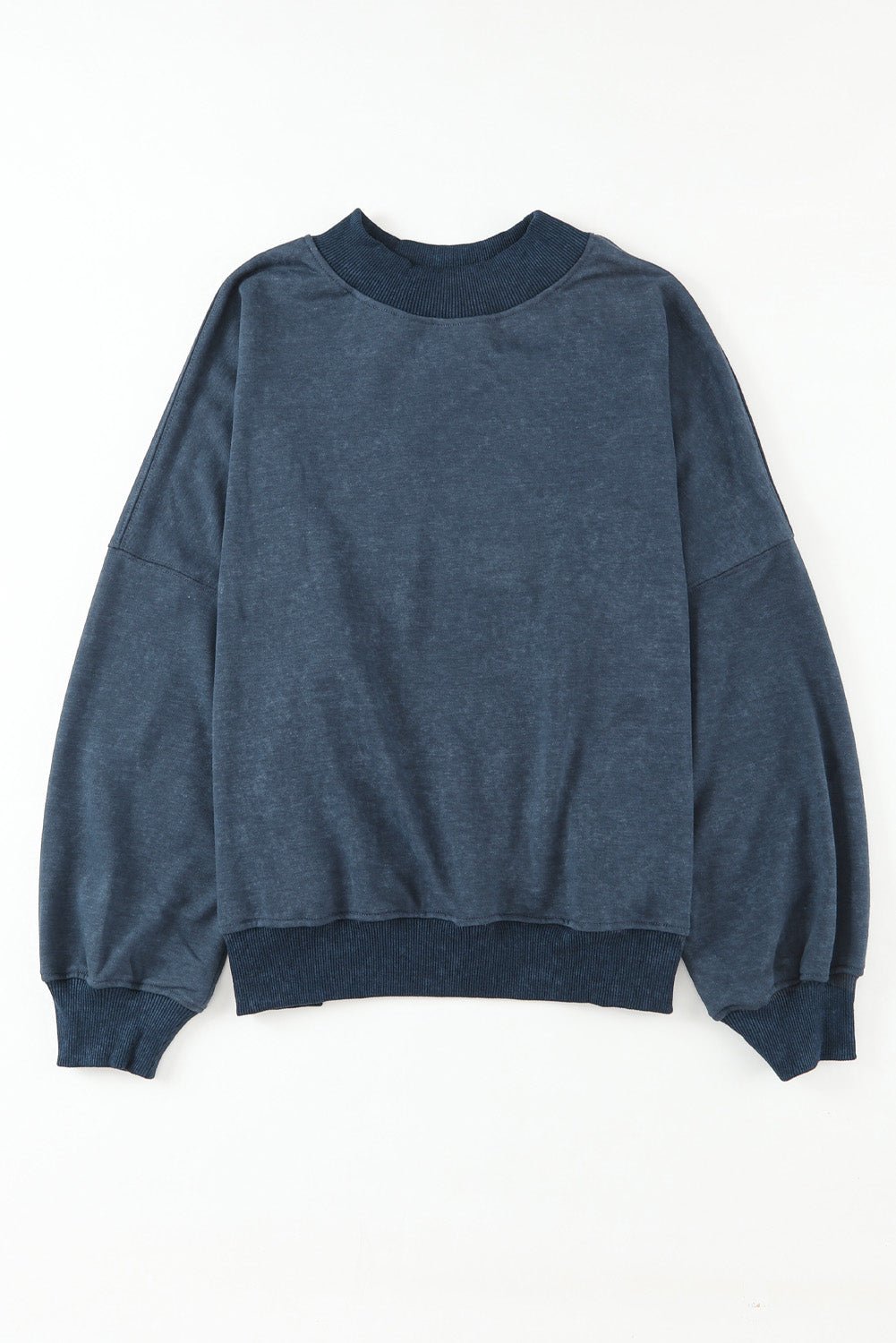 Black Plain Drop Shoulder Crew Neck Pullover Sweatshirt - MAD RUFFI