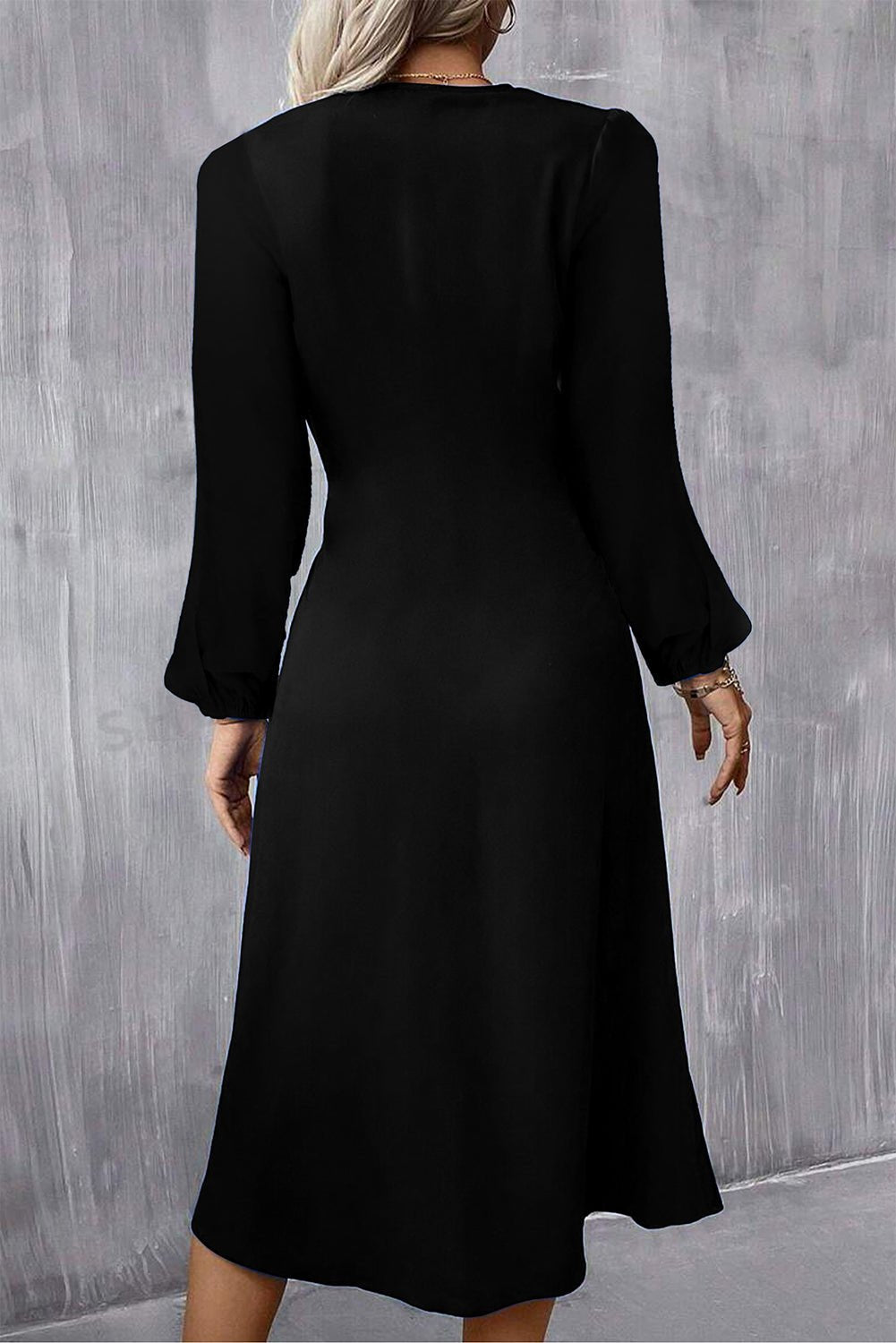 Black Plain Lantern Sleeve Midi Dress - MAD RUFFI