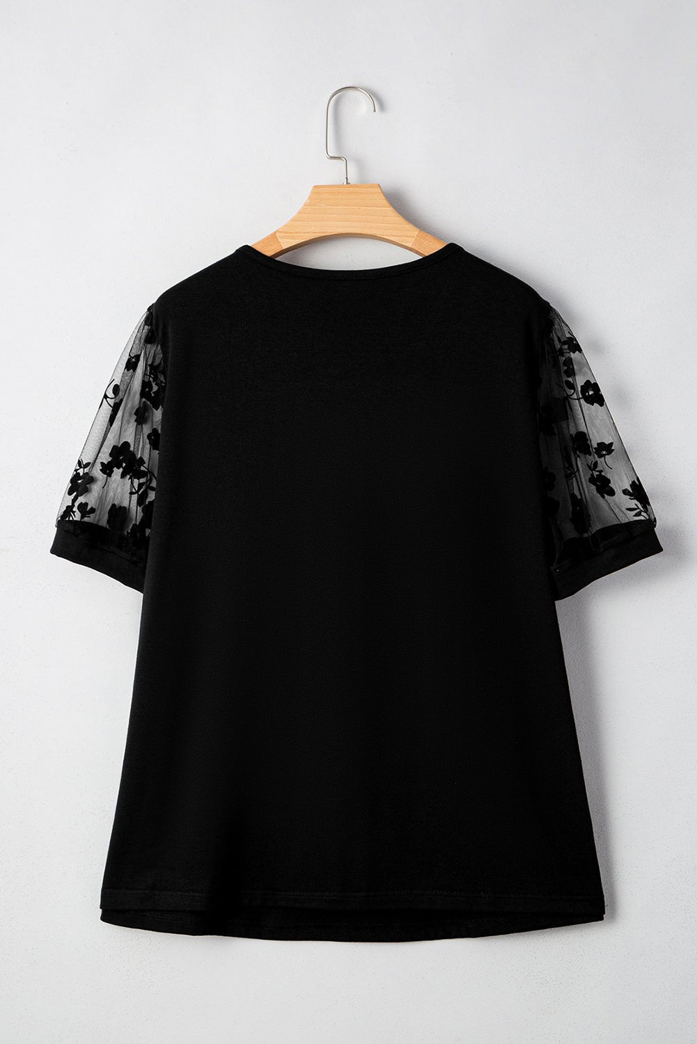 Black Plus Size Floral Mesh Patchwork Loose V Neck T Shirt - MAD RUFFI