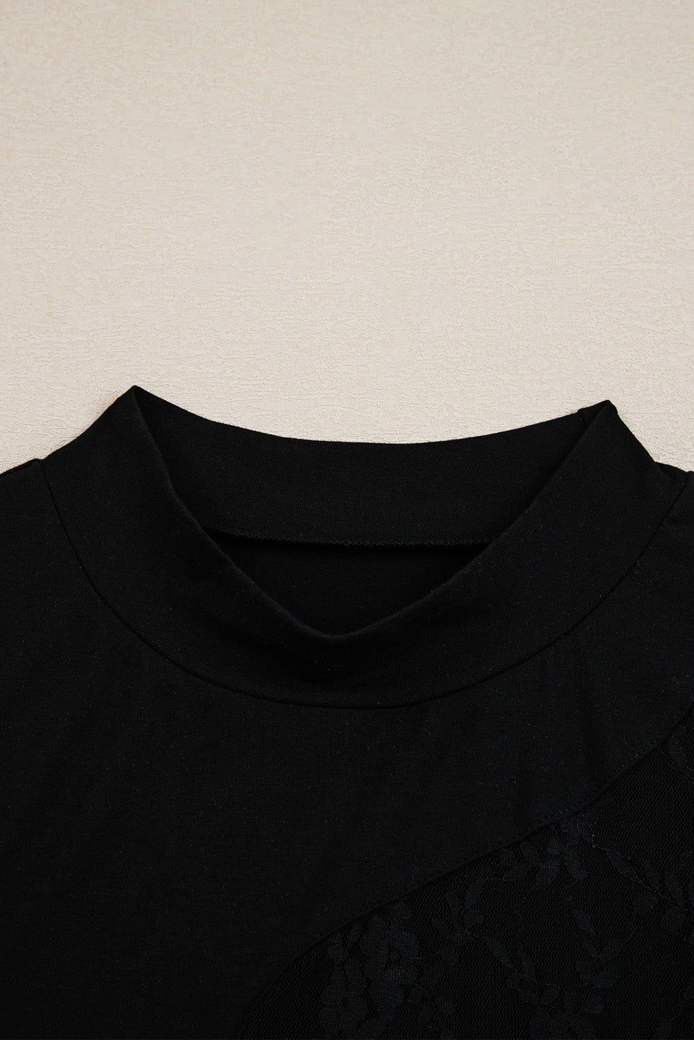 Black Plus Size Lace Patchwork Asymmetric Long Sleeve Top - MAD RUFFI