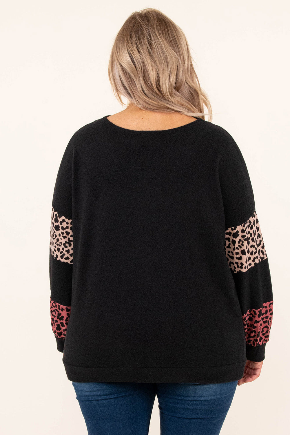 Black Plus Size Leopard Patchwork Strappy Neck Top - Plus Size Tops