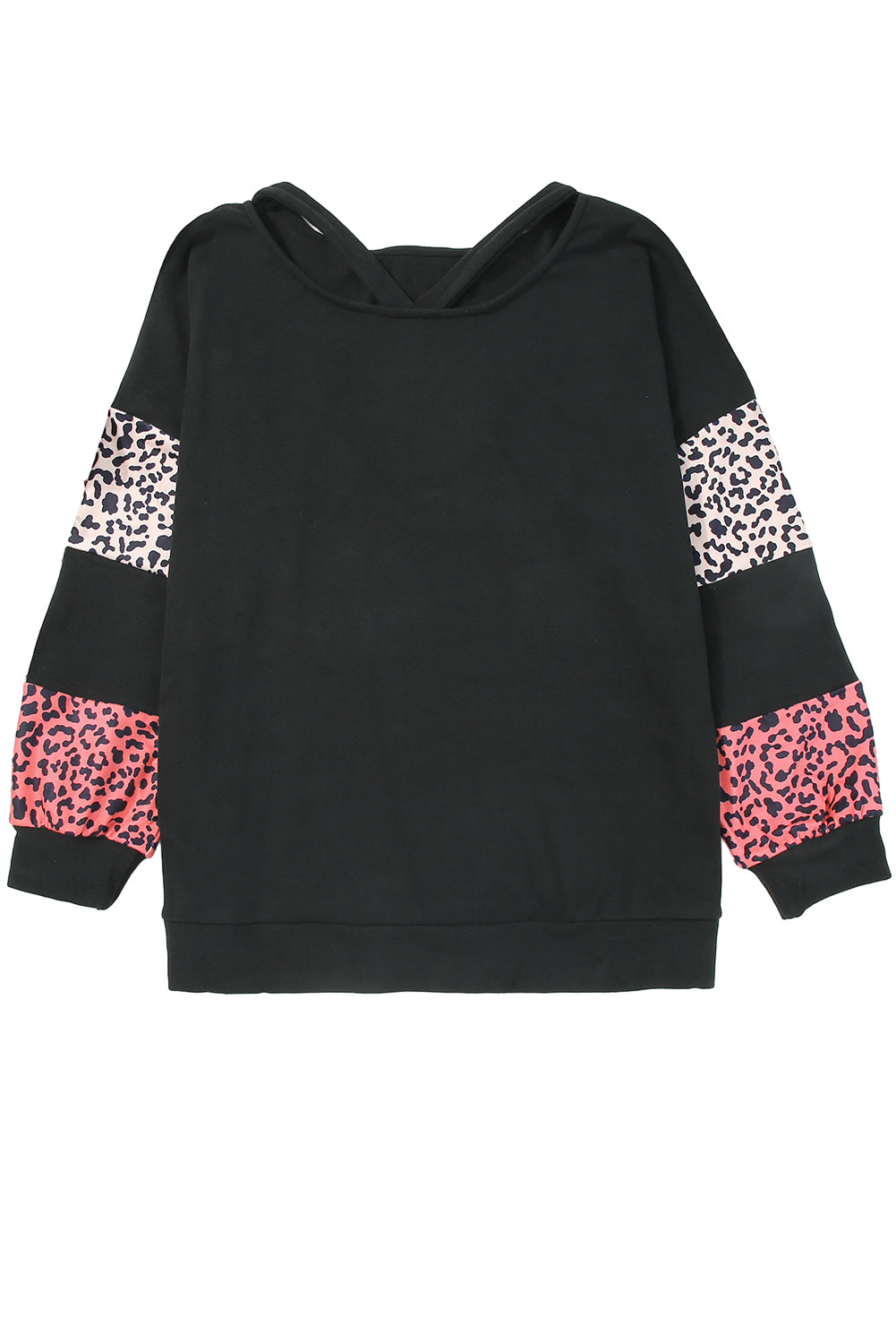 Black Plus Size Leopard Patchwork Strappy Neck Top - Plus Size Tops