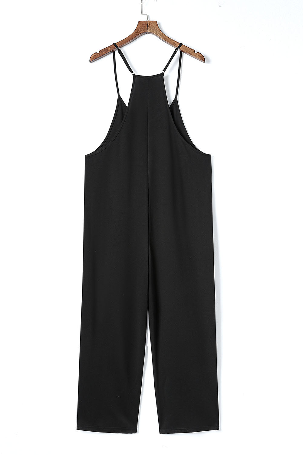 Black Pocketed Adjustable Spaghetti Strap Straight Leg Jumpsuit - MAD RUFFI