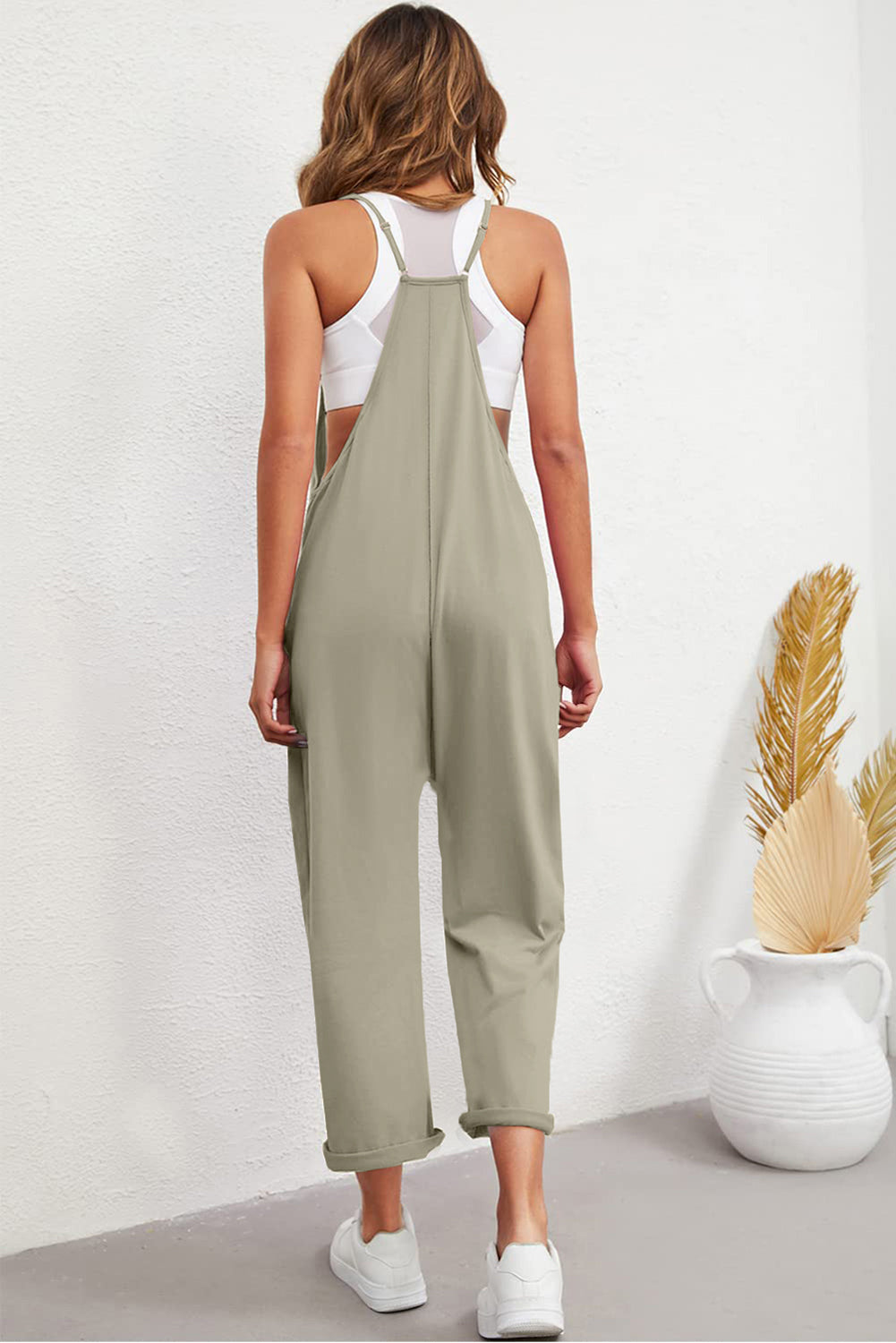 Black Pocketed Adjustable Spaghetti Strap Straight Leg Jumpsuit - MAD RUFFI