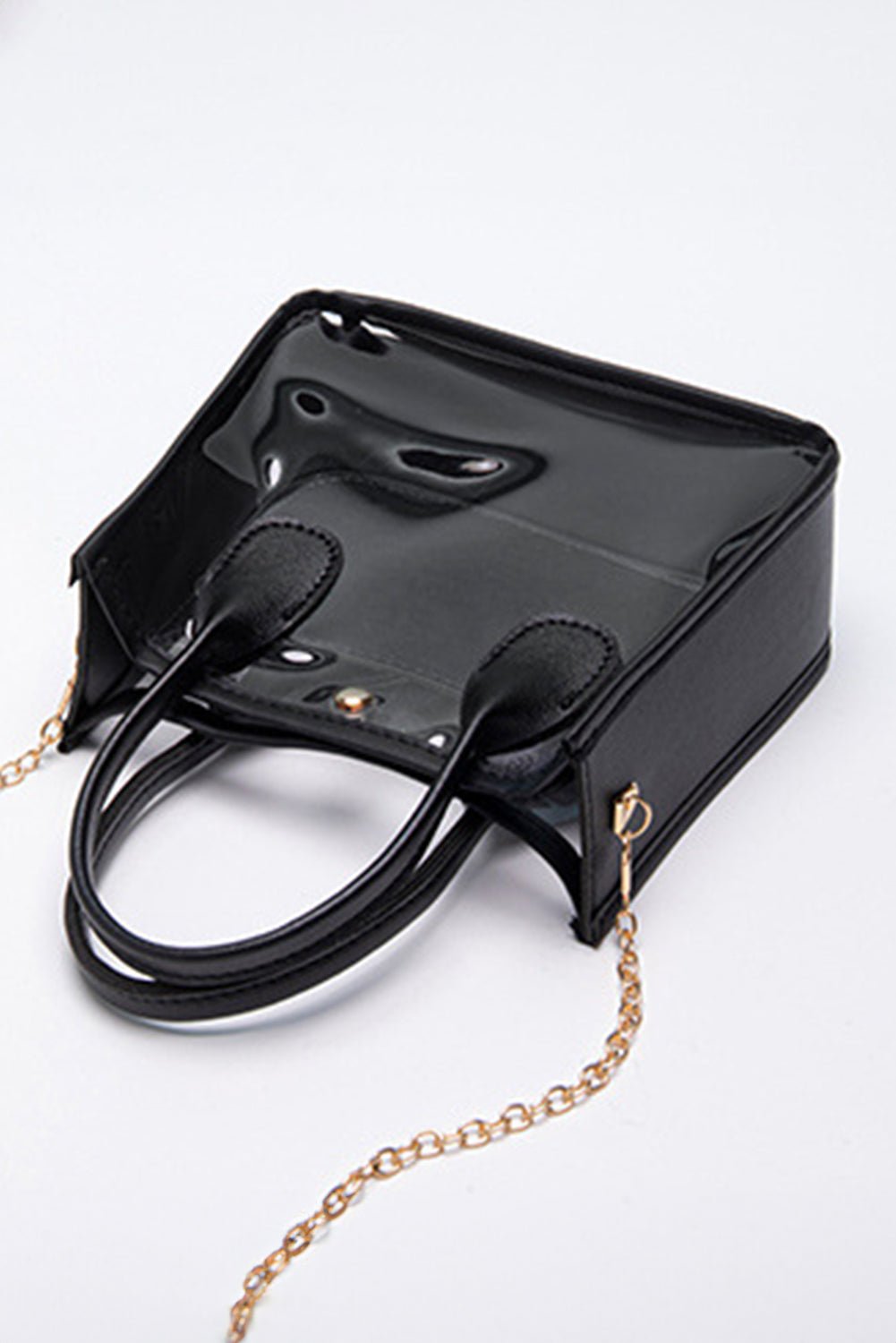 Black PVC PU Leather Chain Strap Clear Shoulder Bag - MAD RUFFI