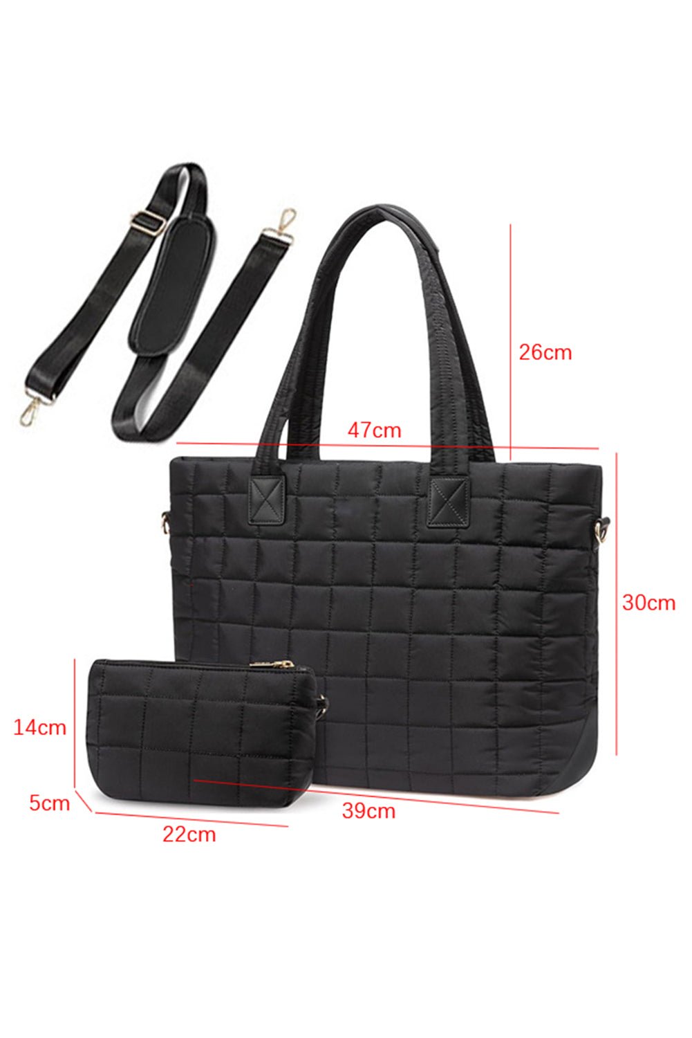 Black Quilted Patchwork Large Tote Bag and Clutch 2pcs Set - MAD RUFFI