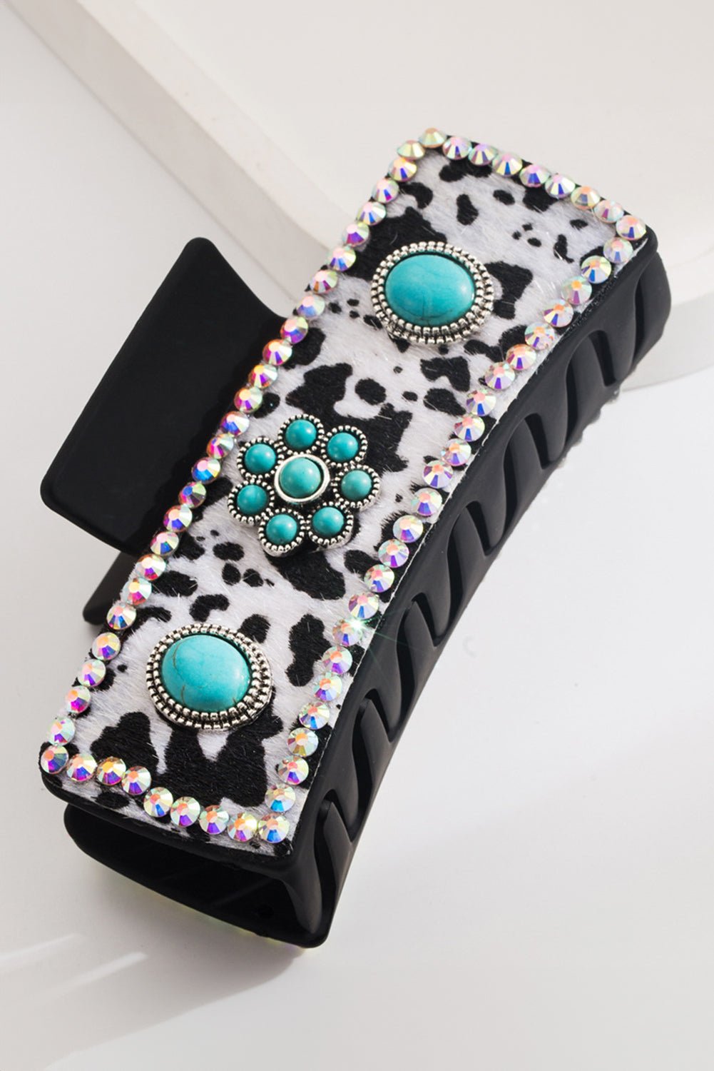 Black Retro Turquoise Animal Spots Hair Claw Clip - MAD RUFFI