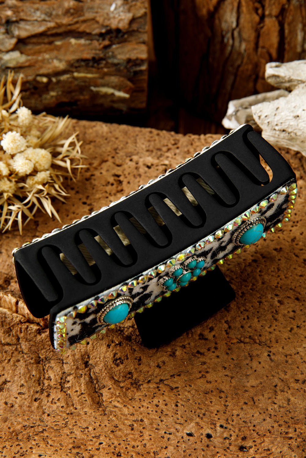 Black Retro Turquoise Animal Spots Hair Claw Clip - MAD RUFFI