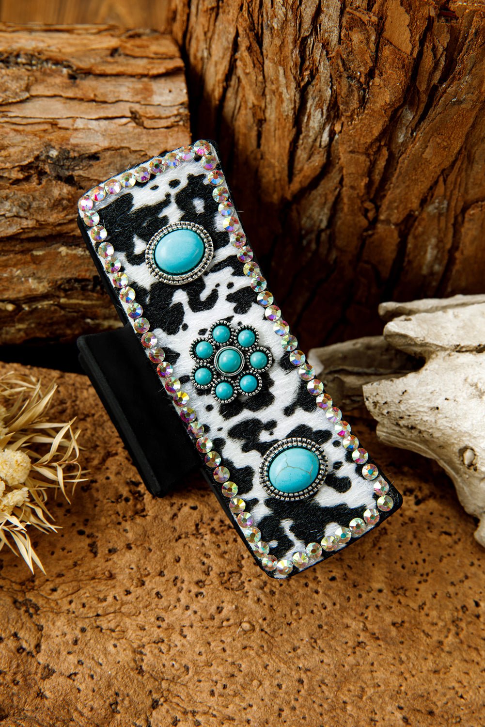 Black Retro Turquoise Animal Spots Hair Claw Clip - MAD RUFFI