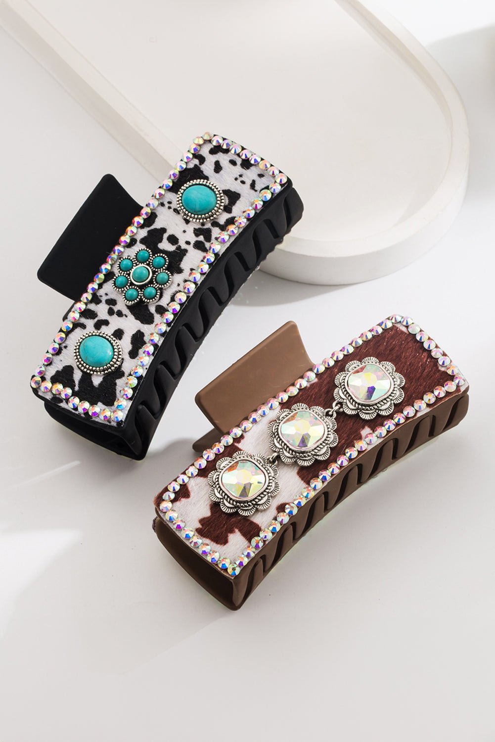 Black Retro Turquoise Animal Spots Hair Claw Clip - MAD RUFFI