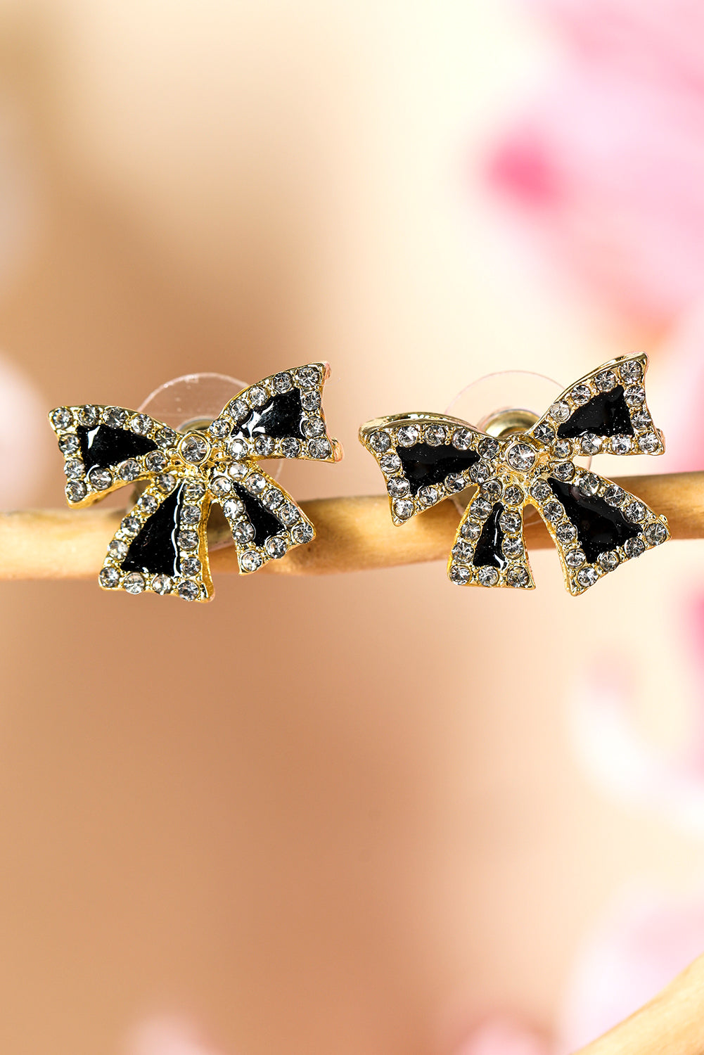 Black Rhinestone Bowknot Stud Earrings - MAD RUFFI