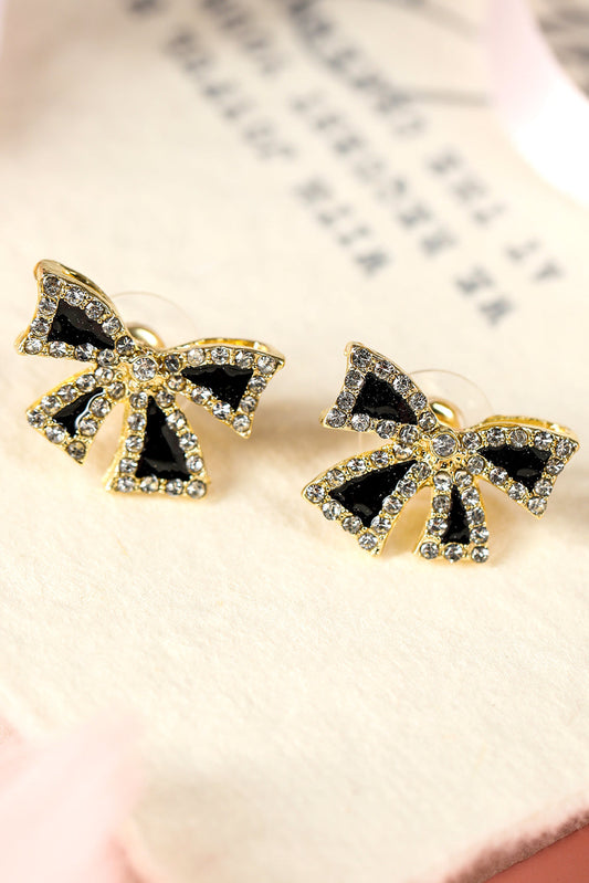 Black Rhinestone Bowknot Stud Earrings - MAD RUFFI