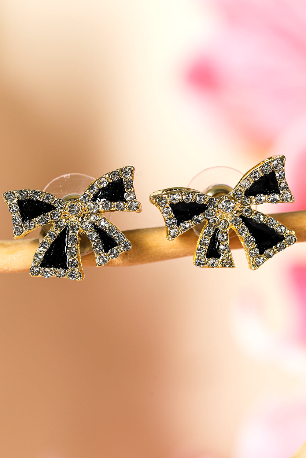 Black Rhinestone Bowknot Stud Earrings - MAD RUFFI