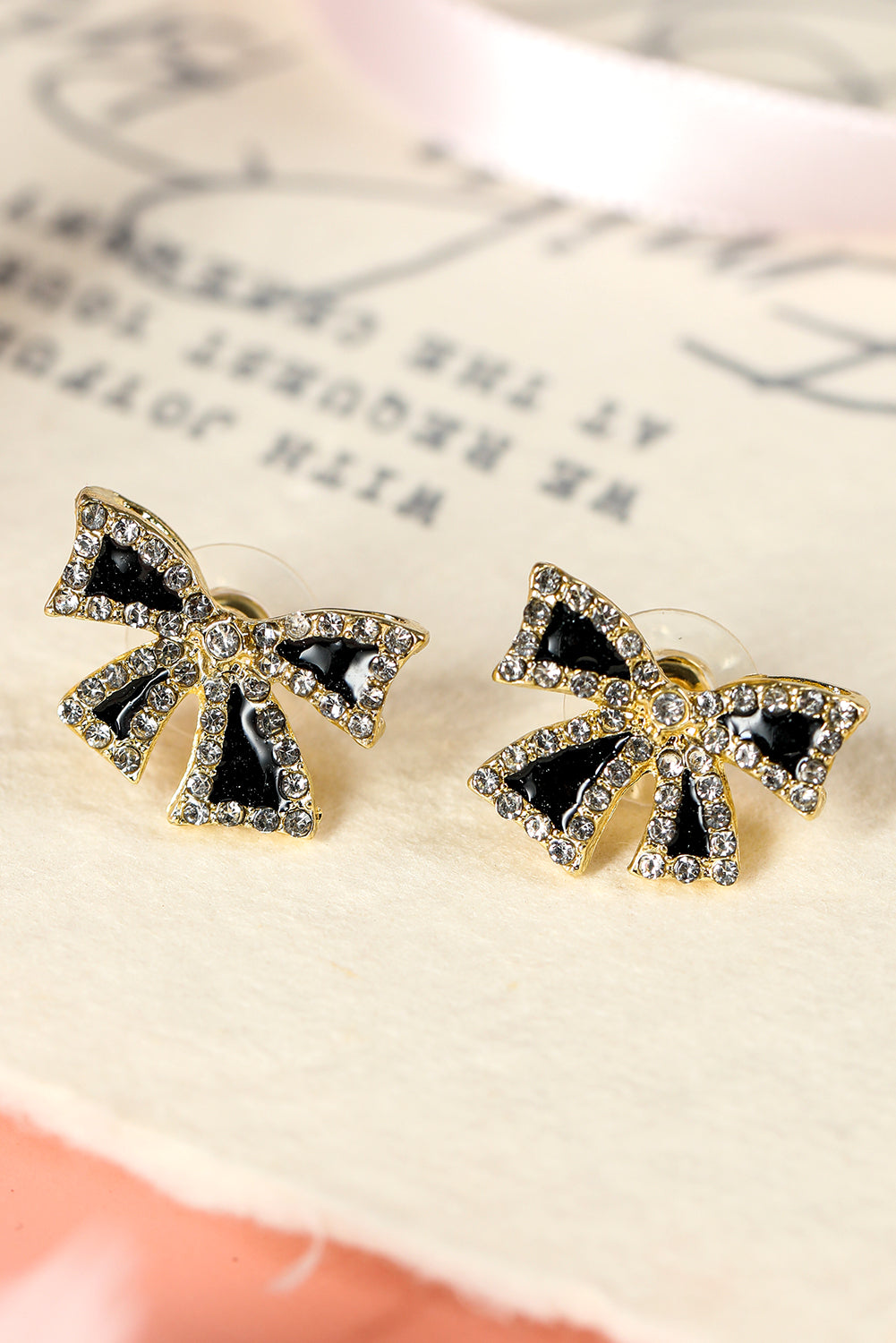 Black Rhinestone Bowknot Stud Earrings - MAD RUFFI