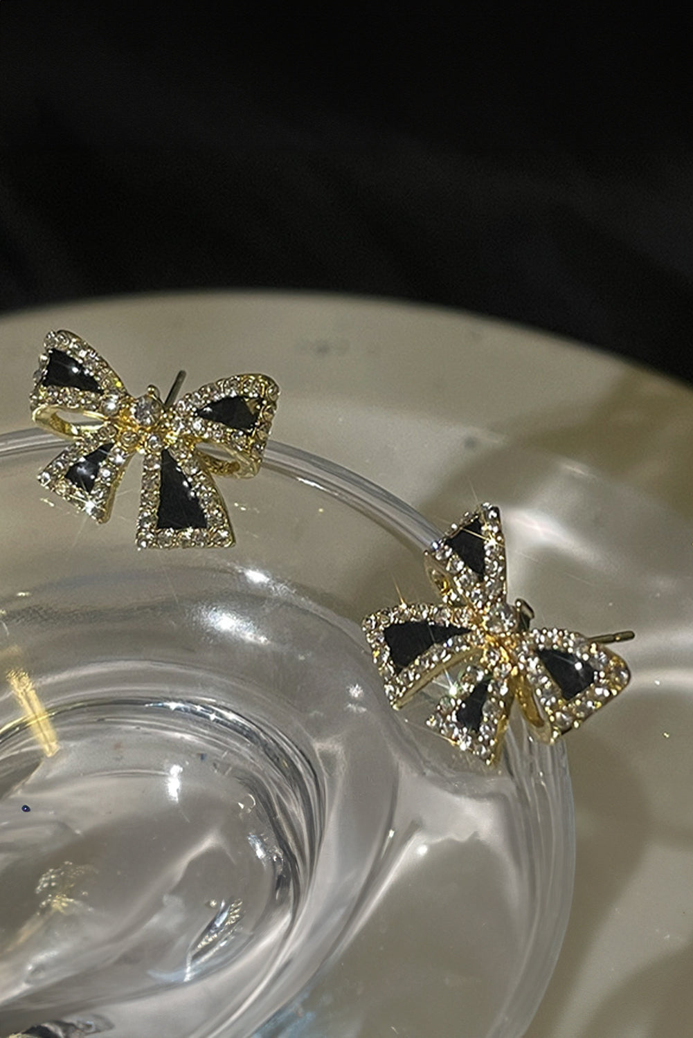 Black Rhinestone Bowknot Stud Earrings - MAD RUFFI