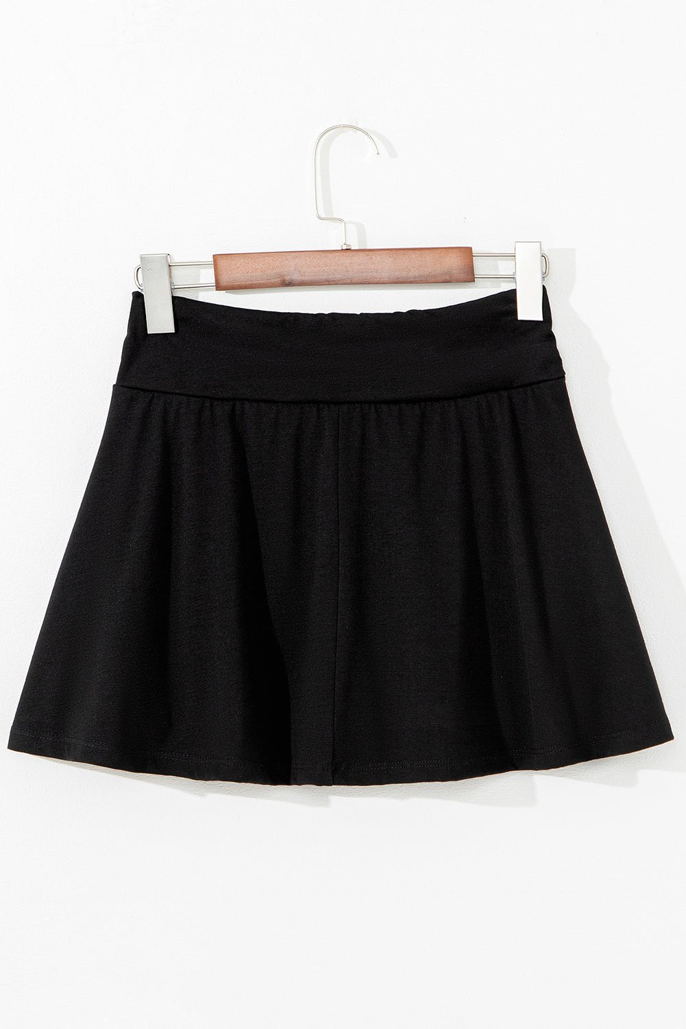 Black Ruched Wide Waistband Plain Skort - MAD RUFFI