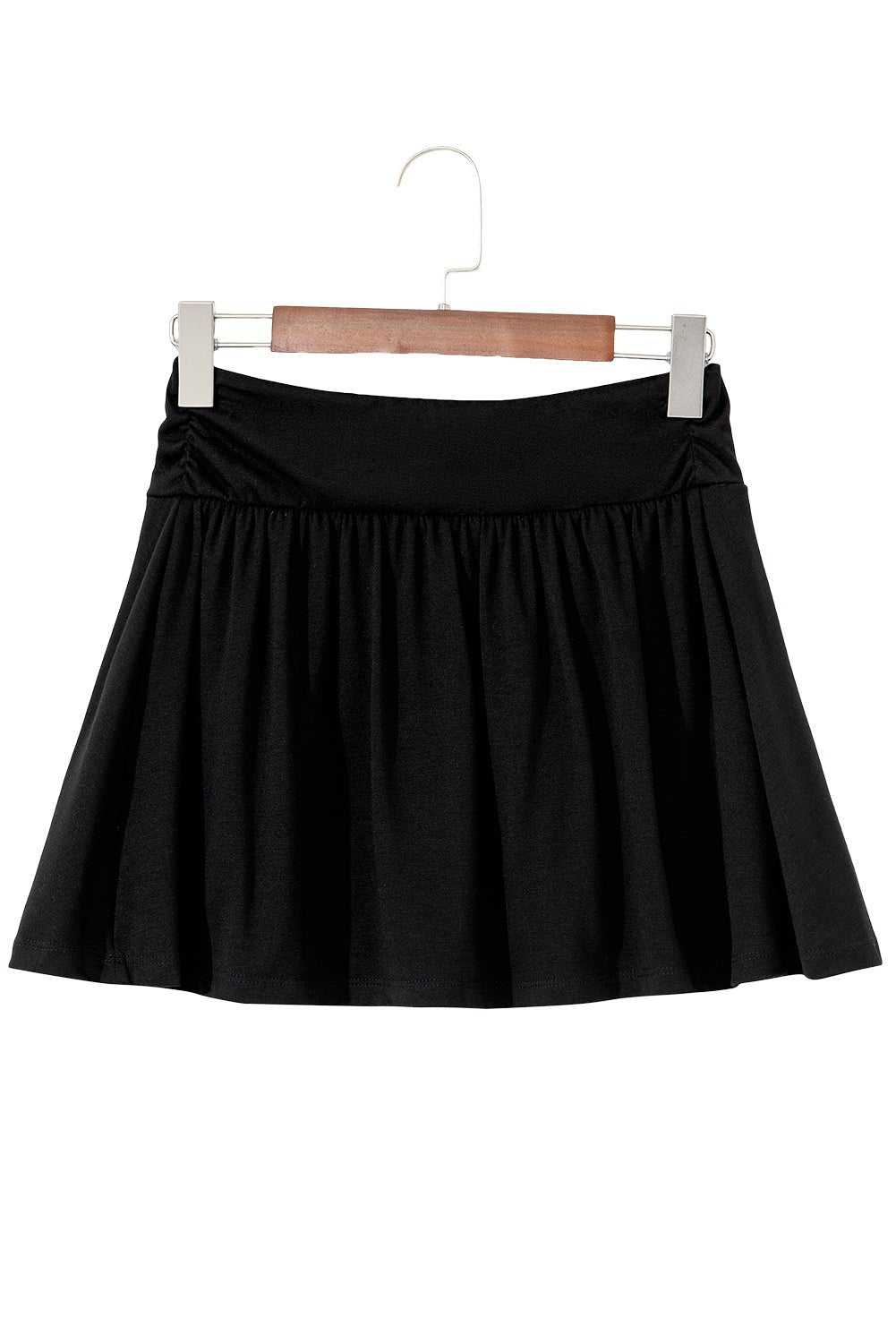 Black Ruched Wide Waistband Plain Skort - MAD RUFFI