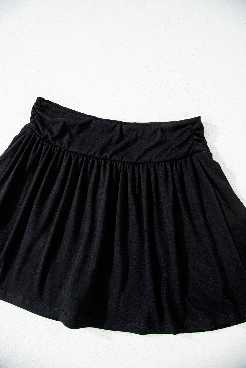 Black Ruched Wide Waistband Plain Skort - MAD RUFFI
