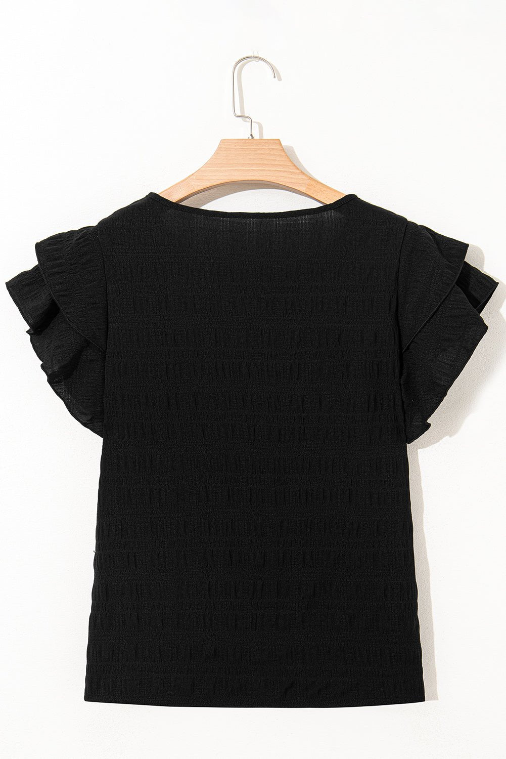 Black Ruffle Sleeve Textured Shirred Blouse - MAD RUFFI