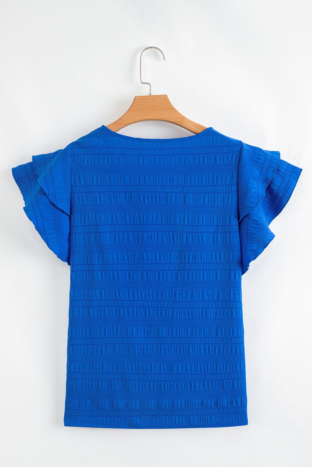 Black Ruffle Sleeve Textured Shirred Blouse - MAD RUFFI