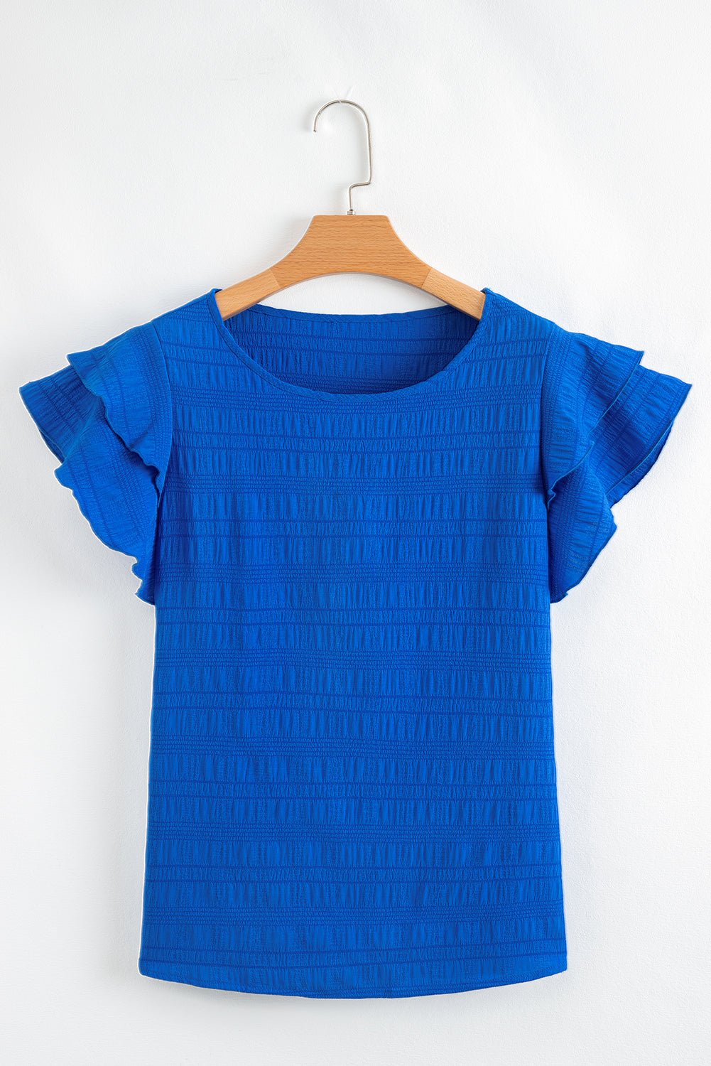 Black Ruffle Sleeve Textured Shirred Blouse - MAD RUFFI