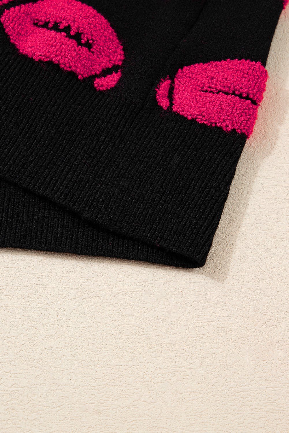 Black Rugby Print Casual Knit Short Sleeve Sweater - MAD RUFFI