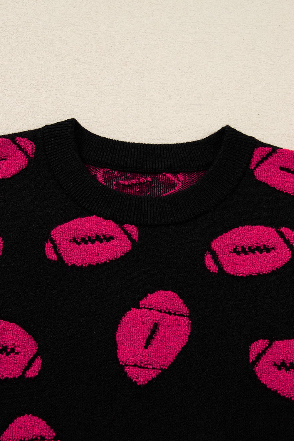 Black Rugby Print Casual Knit Short Sleeve Sweater - MAD RUFFI