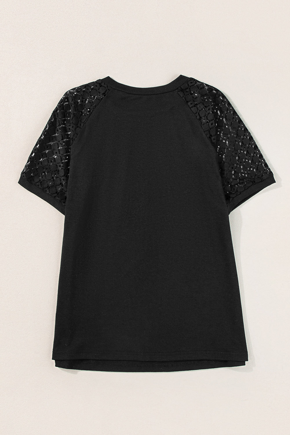 Black Seamed Detail Contrast Lace Raglan Sleeve Tee - MAD RUFFI