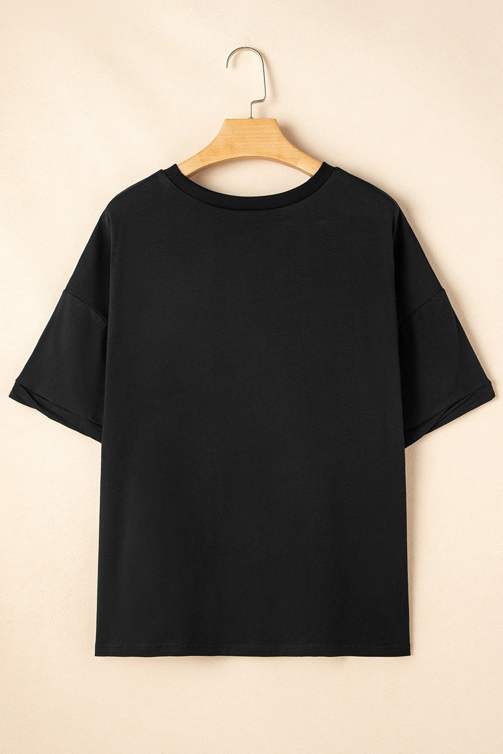 Black Sequin Football Patched Crewneck Loose T Shirt - MAD RUFFI