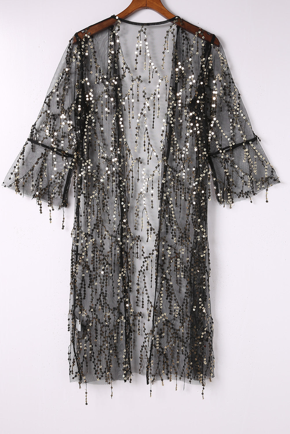 Black Sequin Sheer Casual Open Front Cover Up - MAD RUFFI