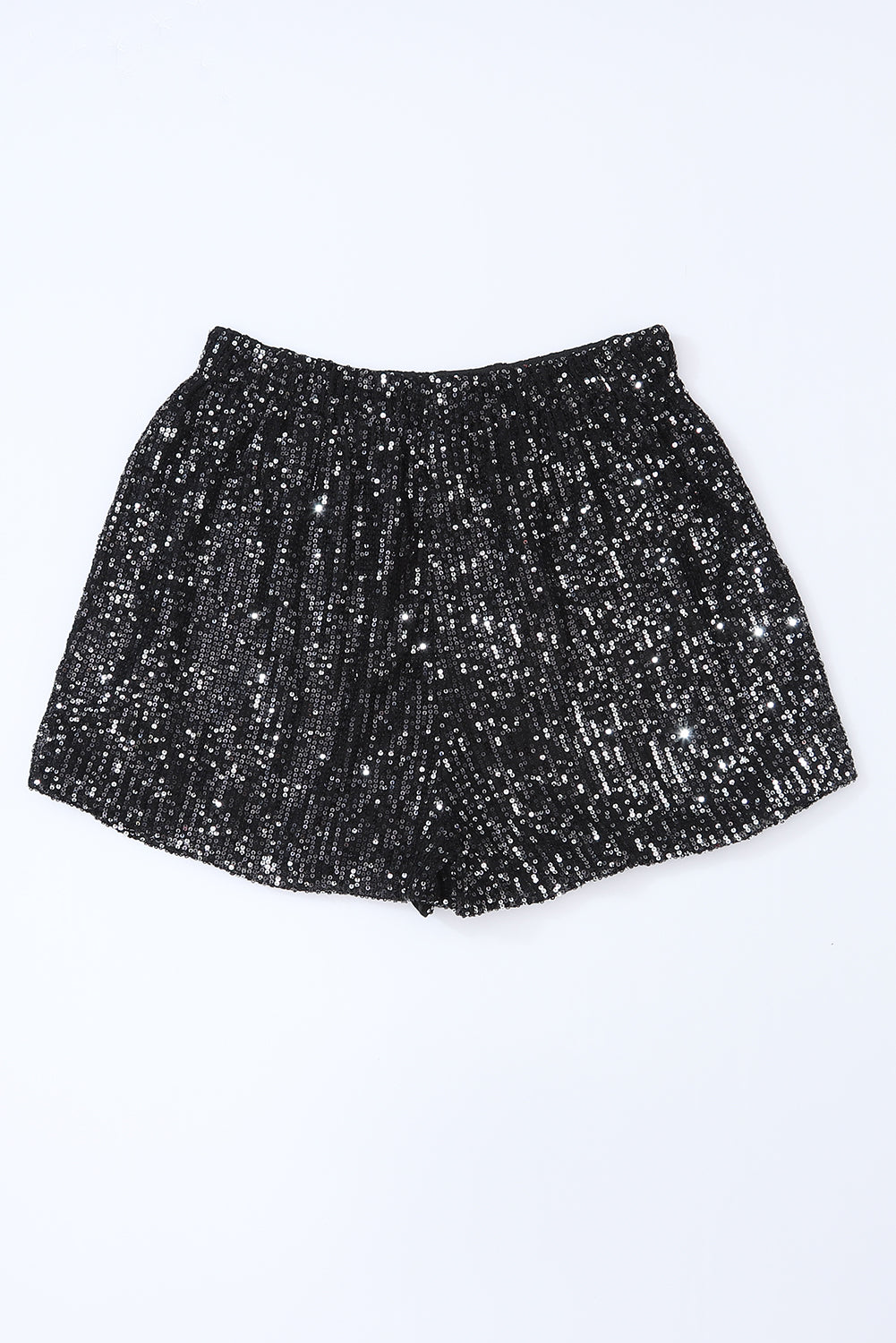 Black Sequin Straight Leg High Waist Casual Shorts - MAD RUFFI