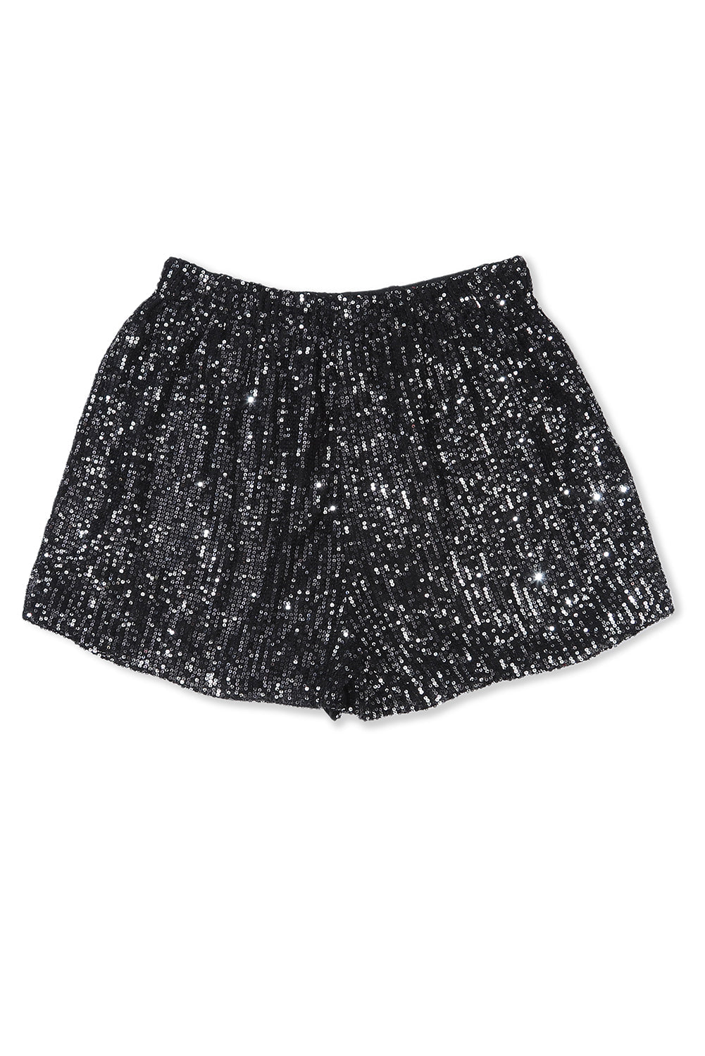 Black Sequin Straight Leg High Waist Casual Shorts - MAD RUFFI